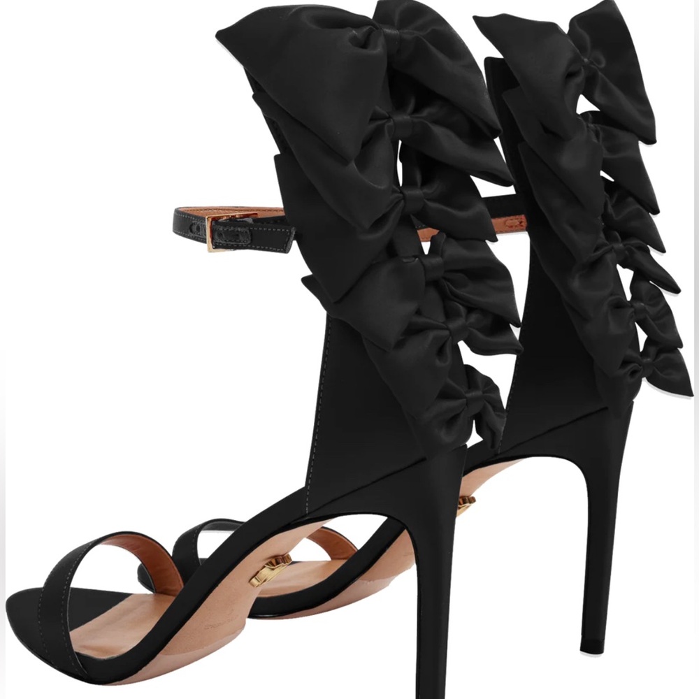 Lenny Lu high heels with black silk bows , designer shoes Size 6